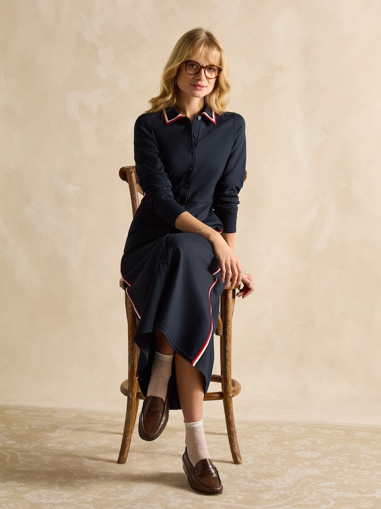 Joules Pia Navy Blue Button Down Ponte Maxi Dress - Image 4 of 7