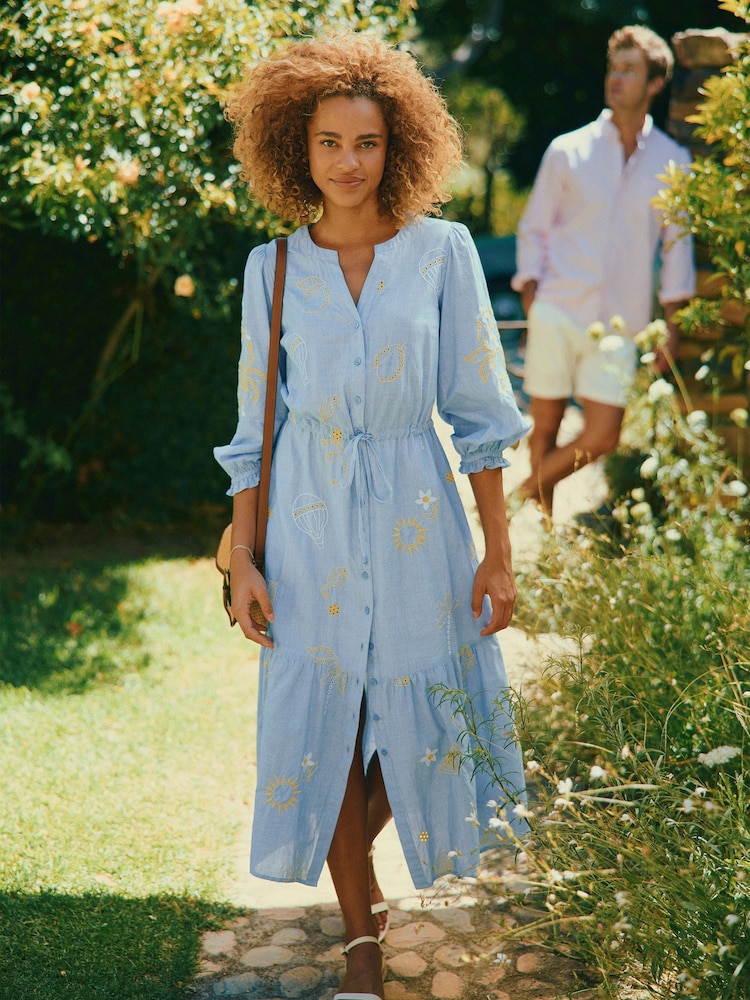 Joules Juliana Blue Broderie Midi Dress - Image 1 of 11