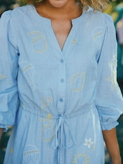 Joules Juliana Blue Broderie Midi Dress - Image 3 of 11