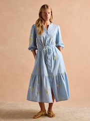 Joules Juliana Blue Broderie Midi Dress - Image 4 of 11