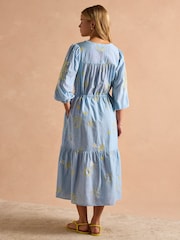 Joules Juliana Blue Broderie Midi Dress - Image 5 of 11