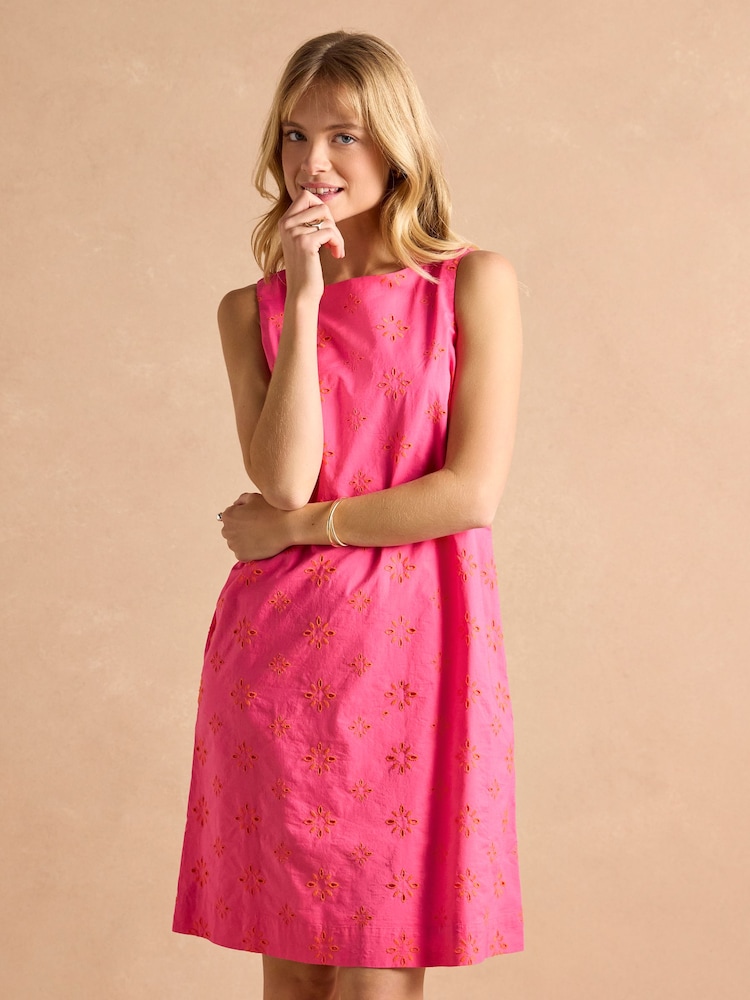 Joules Delphine Pink Shift Dress With Linen - Image 1 of 7