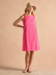 Joules Delphine Pink Shift Dress With Linen - Image 3 of 7