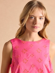 Joules Delphine Pink Shift Dress With Linen - Image 4 of 7