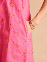 Joules Delphine Pink Shift Dress With Linen - Image 5 of 7