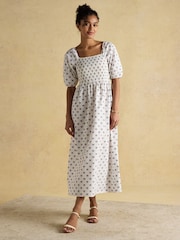 Joules Billie Provence White Cotton Midi Dress - Image 1 of 9