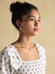 Joules Billie Provence White Cotton Midi Dress - Image 3 of 9