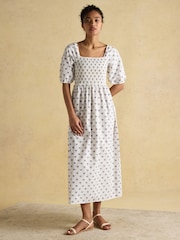 Joules Billie Provence White Cotton Midi Dress - Image 5 of 9