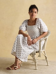 Joules Billie Provence White Cotton Midi Dress - Image 8 of 9