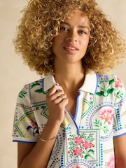 Joules Evie Cream Tile Print Jersey Dress - Image 3 of 6