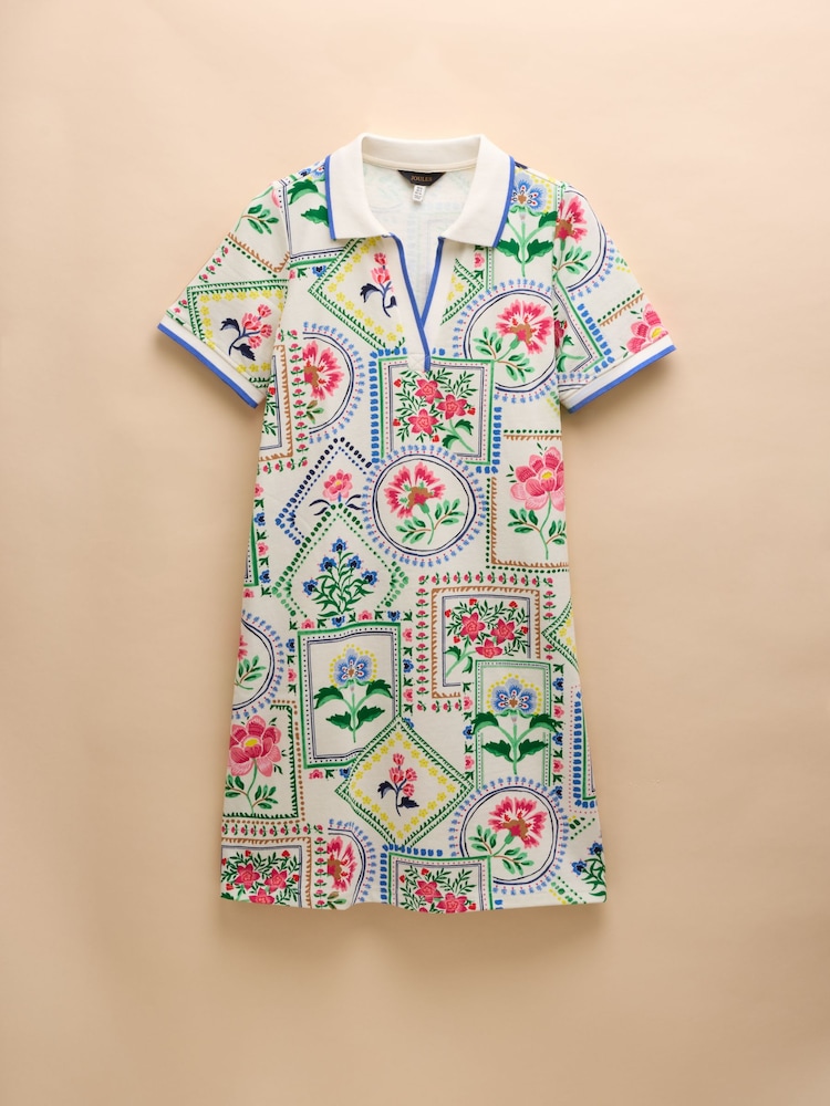 Joules Evie Cream Tile Print Jersey Dress - Image 6 of 6