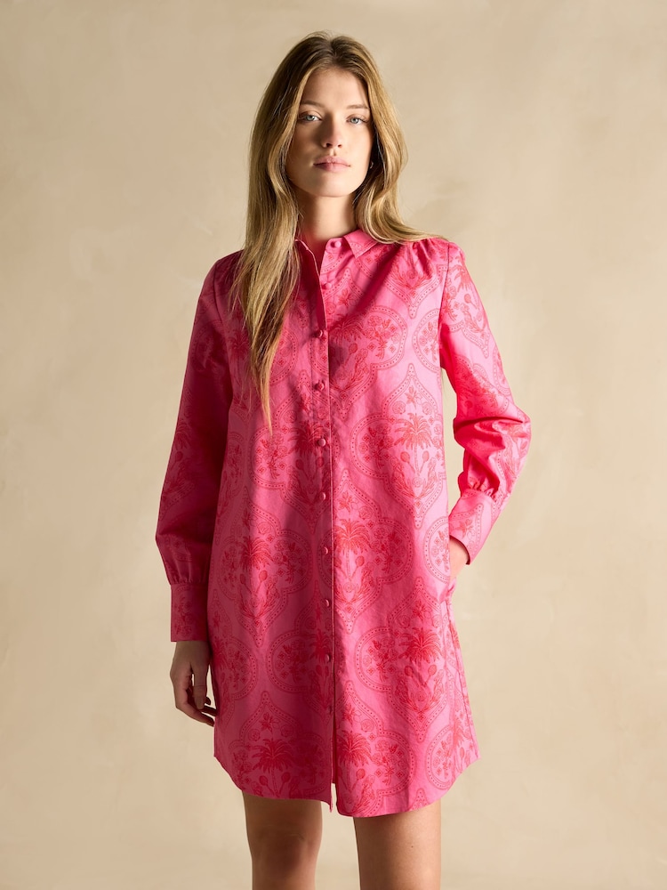 Rosa y rojo floral - Joules Phoebe Cotton Shirt Dress - Imagen 1 de 8