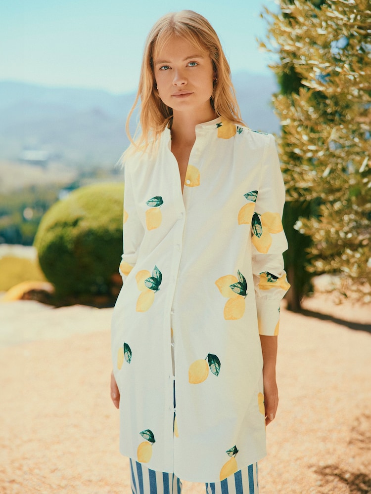 Joules Phoebe Lemon Print Cotton Shirt Dress - Image 2 of 14