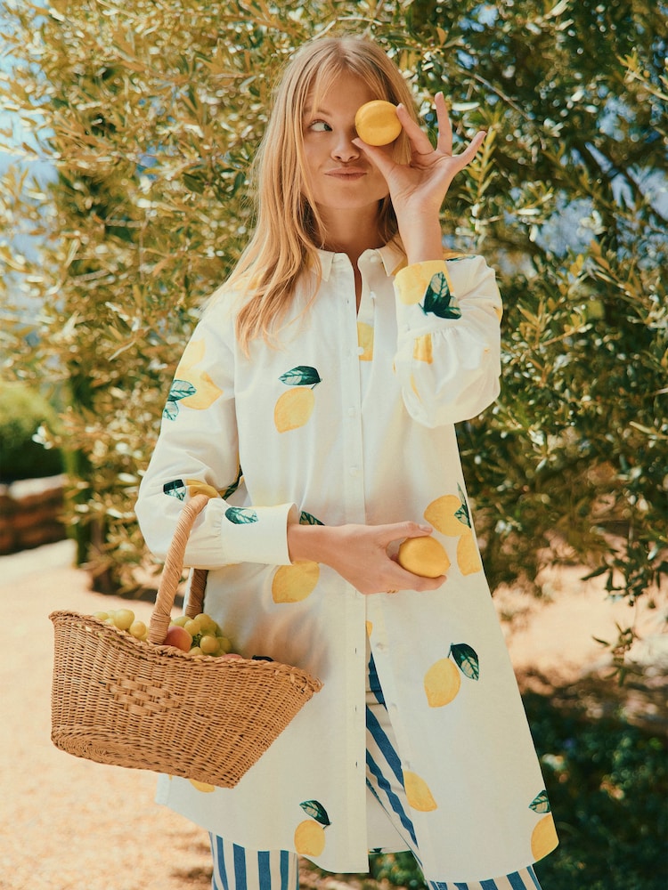 Joules Phoebe Lemon Print Cotton Shirt Dress - Image 3 of 14