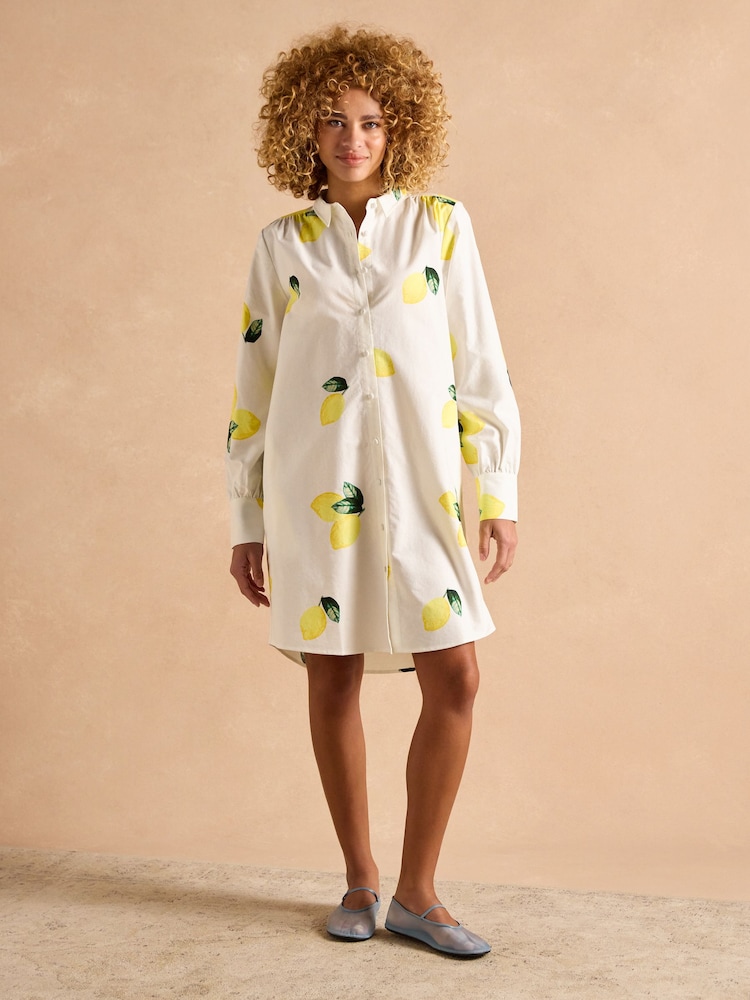 Joules Phoebe Lemon Print Cotton Shirt Dress - Image 4 of 14