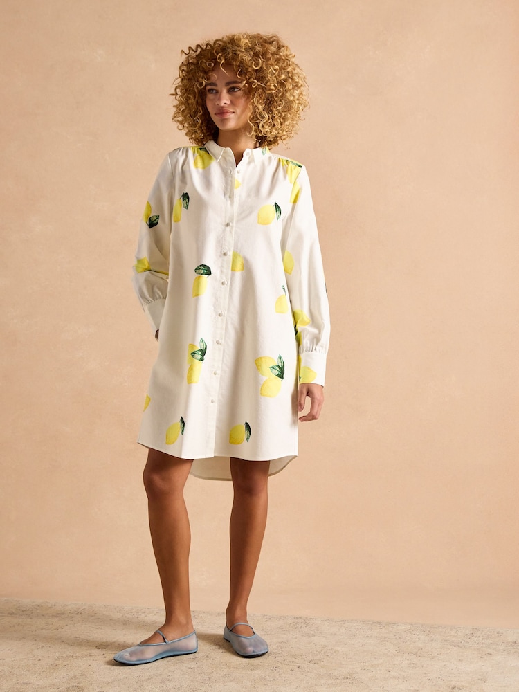 Joules Phoebe Lemon Print Cotton Shirt Dress - Image 7 of 14