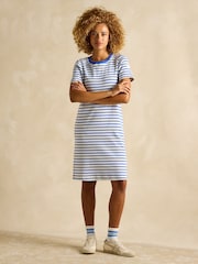 Joules Eden Blue Striped Short Sleeve Jersey Dress - Image 1 of 6