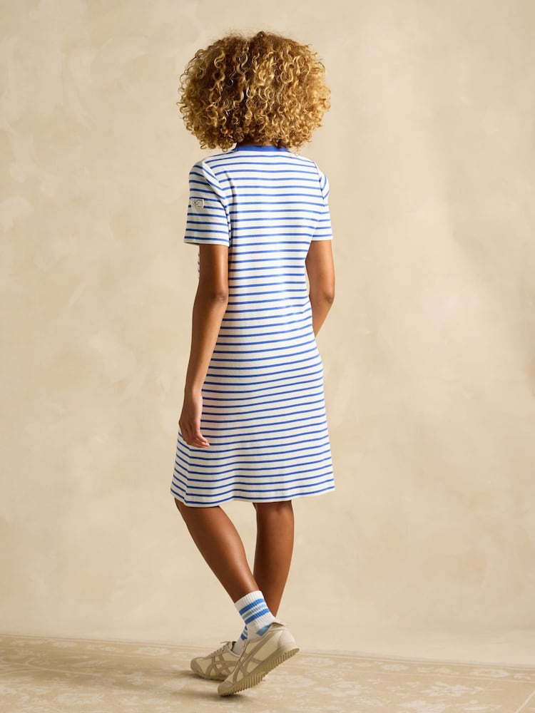 Joules Eden Blue Striped Short Sleeve Jersey Dress - Image 2 of 6