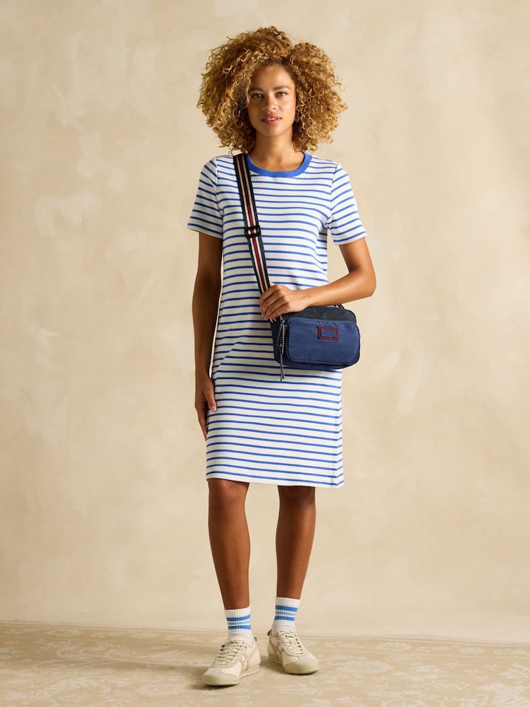 Joules Eden Blue Striped Short Sleeve Jersey Dress - Image 4 of 6