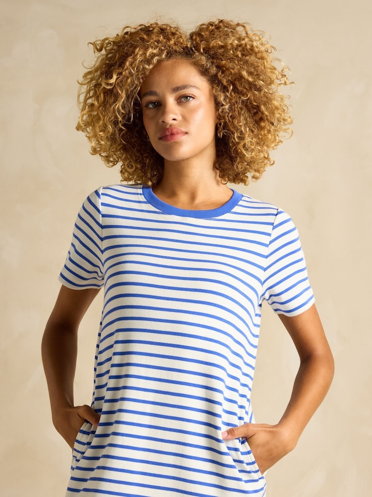 Joules Eden Blue Striped Short Sleeve Jersey Dress - Image 5 of 6