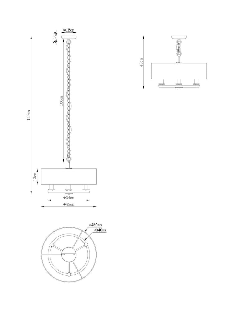 Black Hudson 3 Light Chandelier Ceiling Light - Image 5 of 5