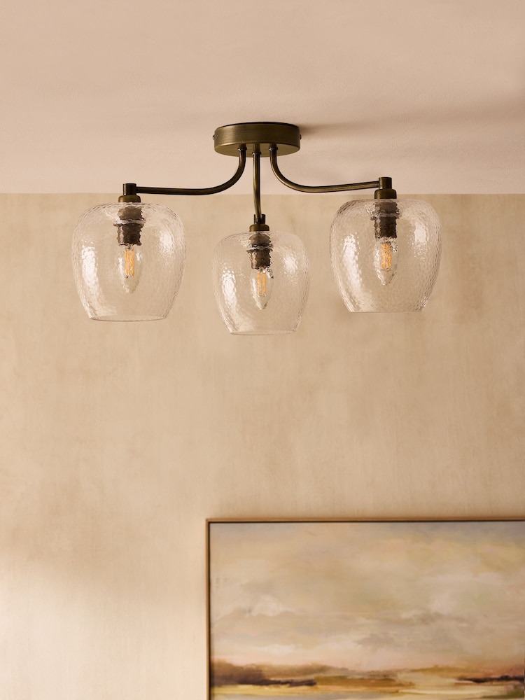 Brass Chester 3 Light Flush Fitting Ceiling Light - Image 2 of 5