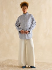 Joules Mae Navy/White Relaxed Fit Frill Neck Shirt - Image 4 of 7