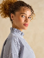 Joules Mae Navy/White Relaxed Fit Frill Neck Shirt - Image 5 of 7