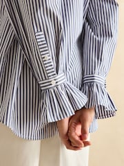 Joules Mae Navy/White Relaxed Fit Frill Neck Shirt - Image 6 of 7