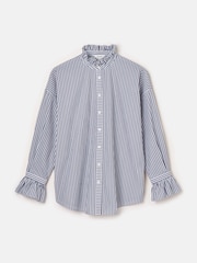 Joules Mae Navy/White Relaxed Fit Frill Neck Shirt - Image 7 of 7