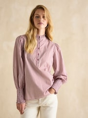 Joules Mariella Pink & White Frill Neck Blouse - Image 1 of 6