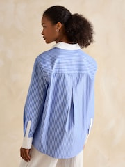 Joules Amilla Blue & White Embroidery Longline Relaxed Fit Shirt - Image 2 of 7