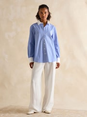 Joules Amilla Blue & White Embroidery Longline Relaxed Fit Shirt - Image 3 of 7
