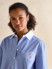 Joules Amilla Blue & White Embroidery Longline Relaxed Fit Shirt - Image 4 of 7