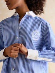 Joules Amilla Blue & White Embroidery Longline Relaxed Fit Shirt - Image 5 of 7