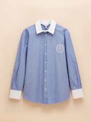 Joules Amilla Blue & White Embroidery Longline Relaxed Fit Shirt - Image 7 of 7