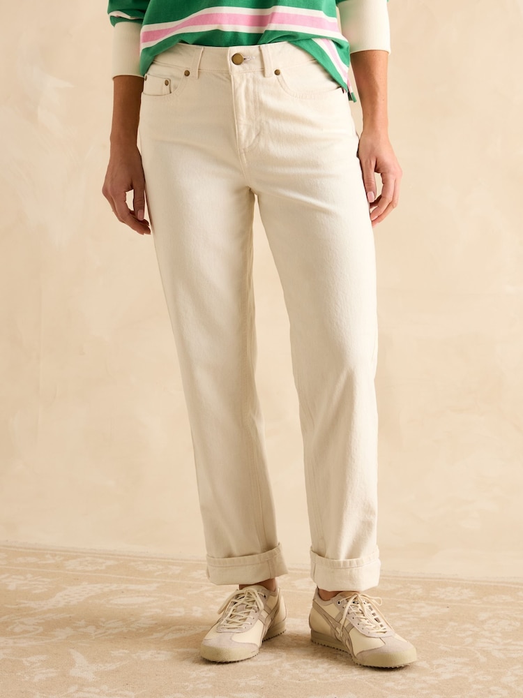 Joules Cream Straight Fit Mid Rise Jeans - Image 1 of 6
