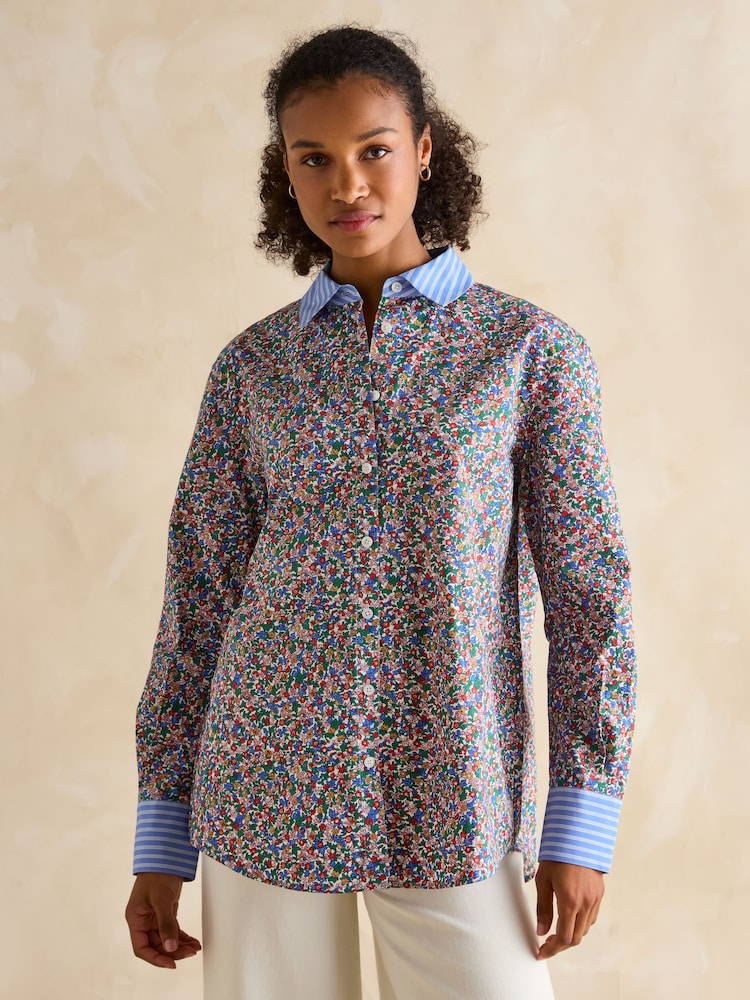 Joules Amilla Ditsy Print Longline Relaxed Fit Shirt - Image 1 of 6