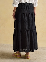 Joules Black Broderie Tiered Maxi Skirt - Image 2 of 7