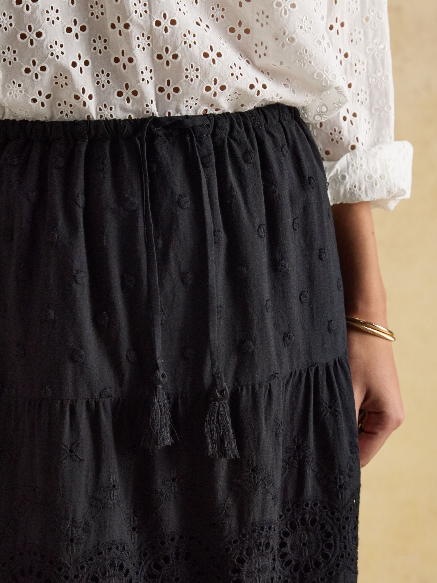 Buy Joules Black Broderie Tiered Maxi Skirt from Next Canada