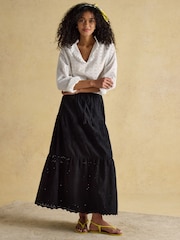 Joules Black Broderie Tiered Maxi Skirt - Image 4 of 7