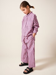 Pink and Chocolate 100% Cotton Stripe 100% Cotton Shirt and Trousers Set (3-16yrs) - Image 1 of 5