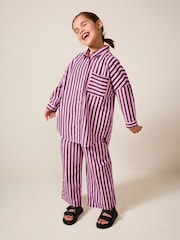 Pink and Chocolate 100% Cotton Stripe 100% Cotton Shirt and Trousers Set (3-16yrs) - Image 2 of 5