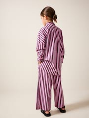 Pink and Chocolate 100% Cotton Stripe 100% Cotton Shirt and Trousers Set (3-16yrs) - Image 4 of 5