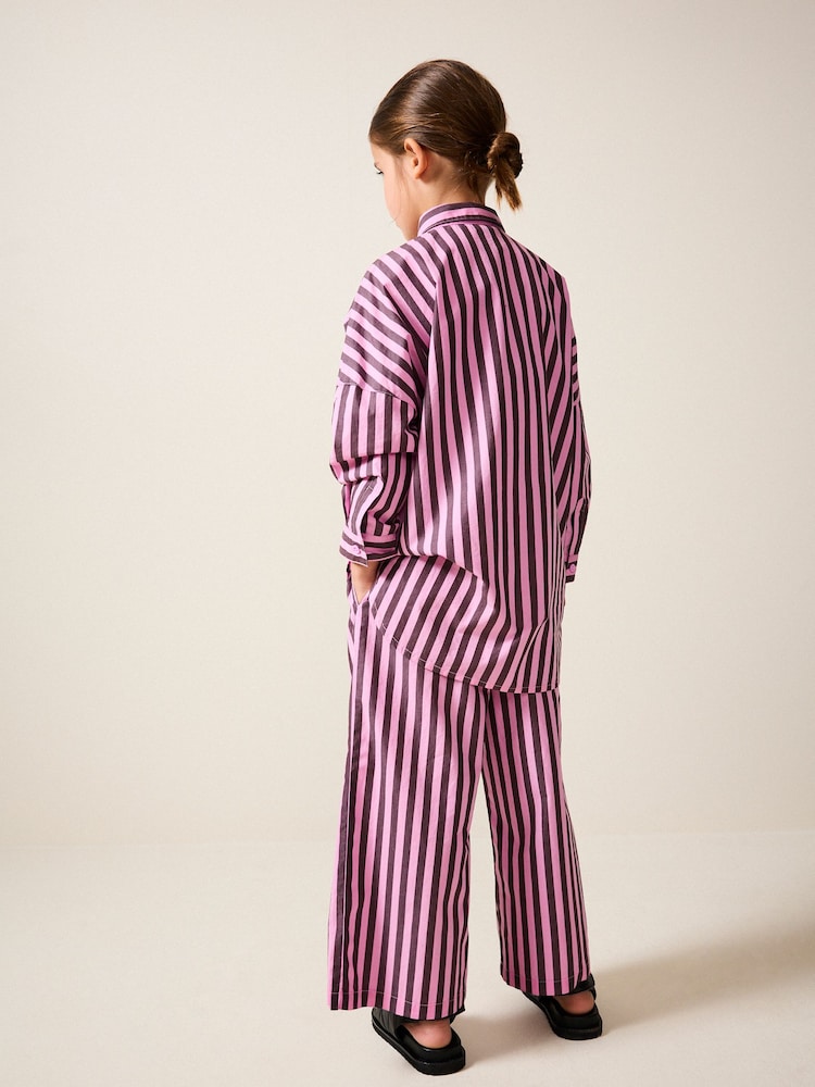Pink and Chocolate 100% Cotton Stripe 100% Cotton Shirt and Trousers Set (3-16yrs) - Image 4 of 5