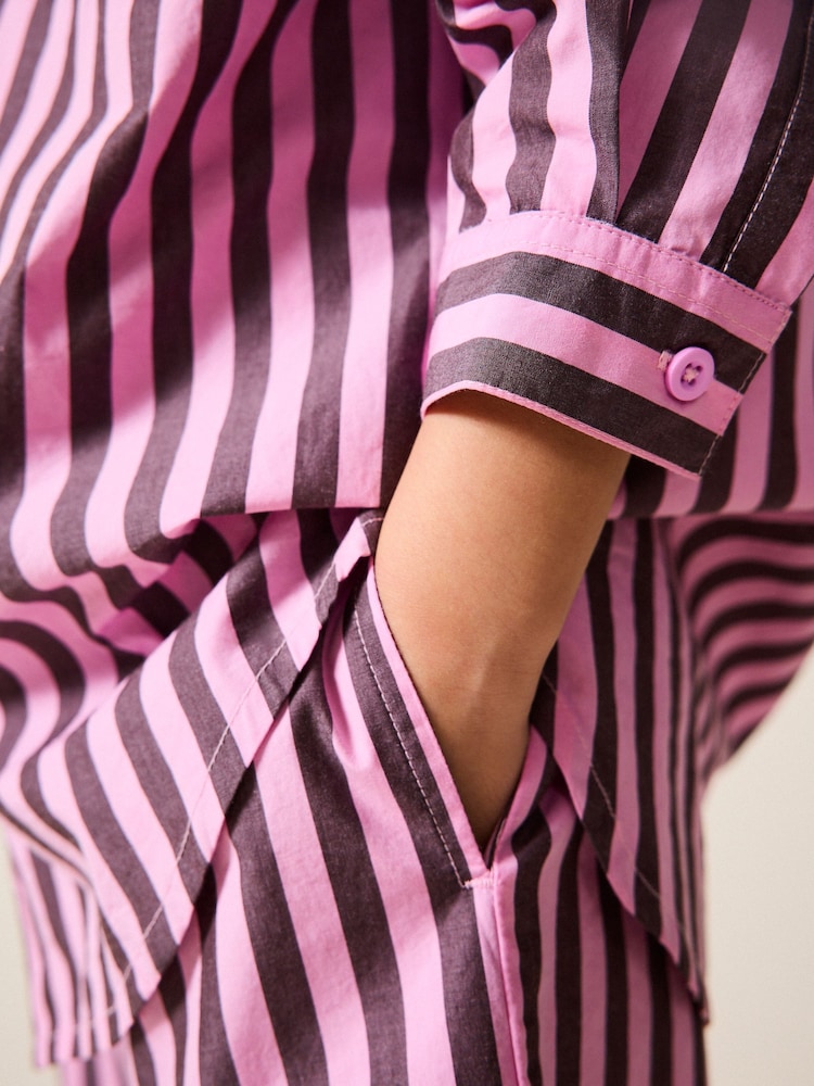 Pink and Chocolate 100% Cotton Stripe 100% Cotton Shirt and Trousers Set (3-16yrs) - Image 5 of 5
