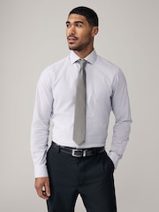 Grey Stripe Slim Fit Shirt And Tie Set - Image 1 of 8