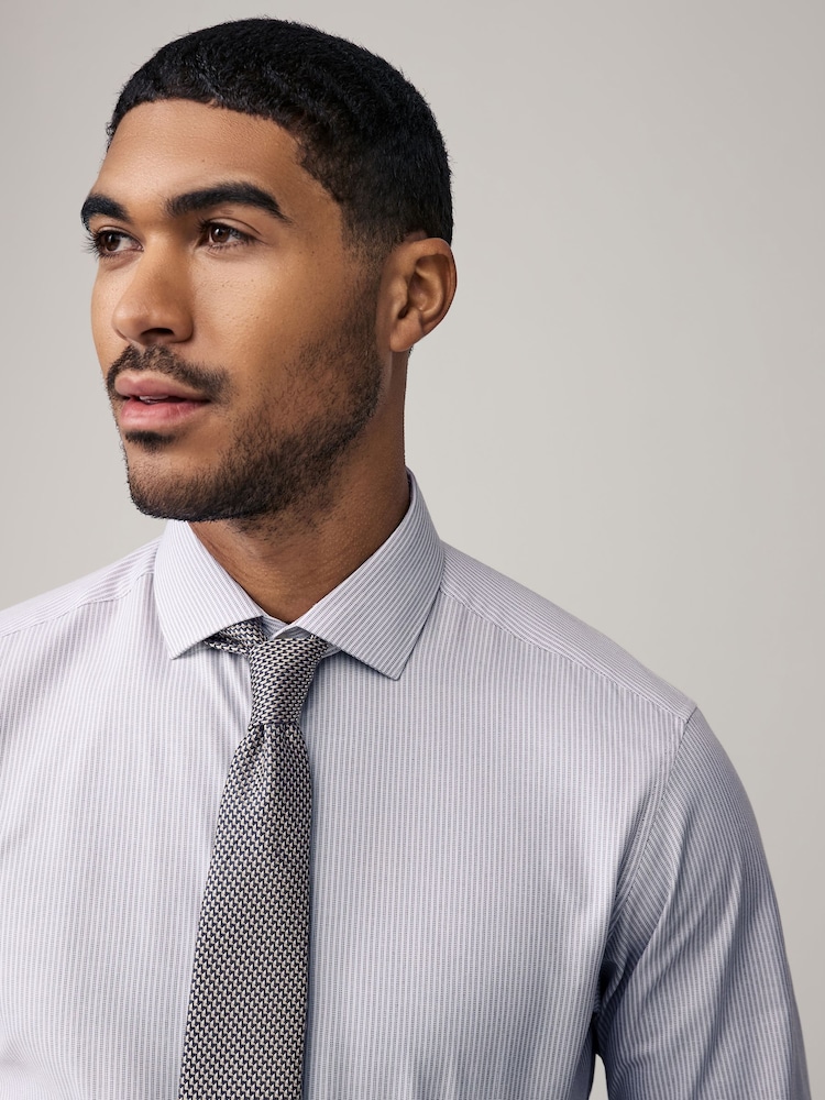 Grey Stripe Slim Fit Shirt And Tie Set - Image 4 of 8