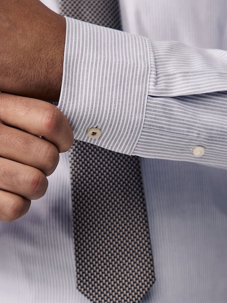 Grey Stripe Slim Fit Shirt And Tie Set - Image 5 of 8