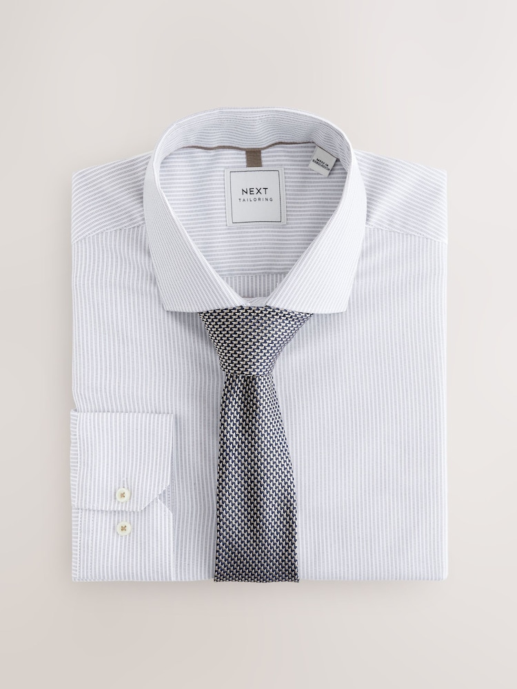 Grey Stripe Slim Fit Shirt And Tie Set - Image 6 of 8